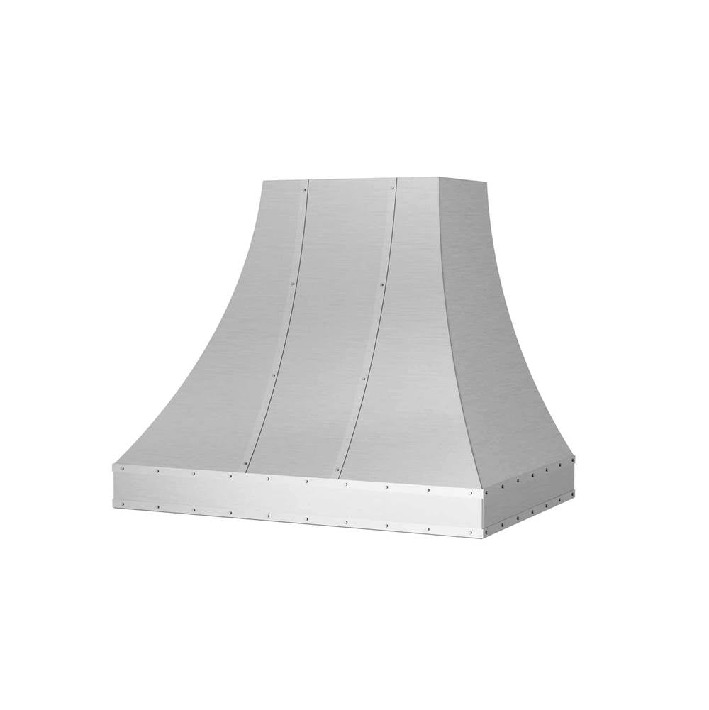 BlueStar - 36'' Sahara Curved Sides Wall Hood With Brushed Stainless Strapping And Rivets. 600 Cfm Internal Blower Included. - Stainless Steel