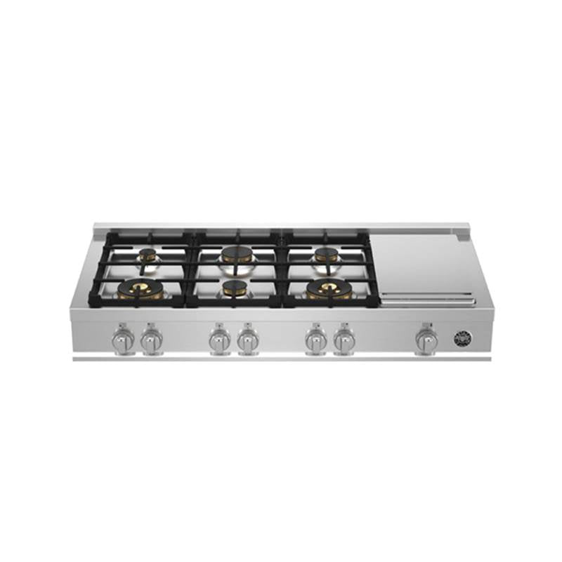 Bertazzoni - Master Series Gas Rangetop, 6 Brass Burners Plus Griddle, 48'' - Stainless Steel
