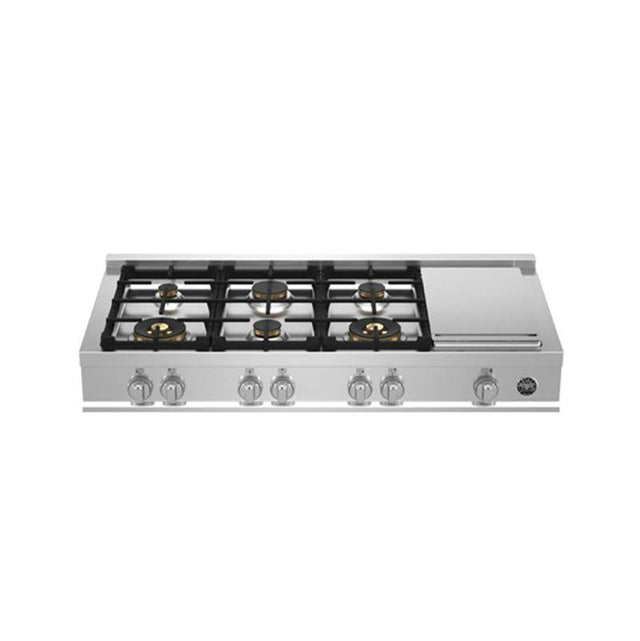 Bertazzoni - Master Series Gas Rangetop, 6 Brass Burners Plus Griddle, 48'' - Stainless Steel