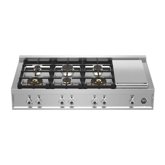Bertazzoni - Professional Series Gas Rangetop, 6 Brass Burners Plus Griddle, 48'' - Stainless Steel