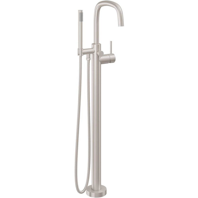 California Faucets - Contemporary Single Hole Floor Mount Tub Filler 1/4 Quad Arc Spout - Gloss White