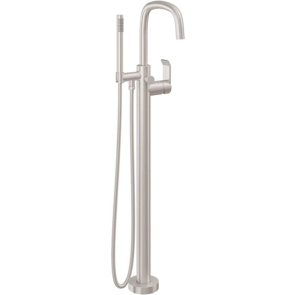 California Faucets - Contemporary Single Hole Floor Mount Tub Filler 1/4 Quad Arc Spout - Gloss White