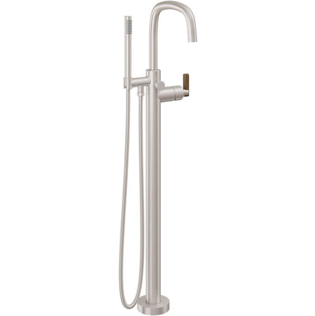 California Faucets - Contemporary Single Hole Floor Mount Tub Filler 1/4 Quad Arc Spout - Gloss White
