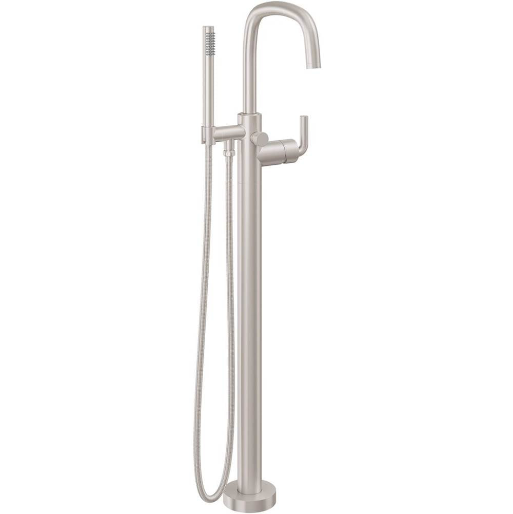 California Faucets - Contemporary Single Hole Floor Mount Tub Filler 1/4 Quad Arc Spout - Gloss White