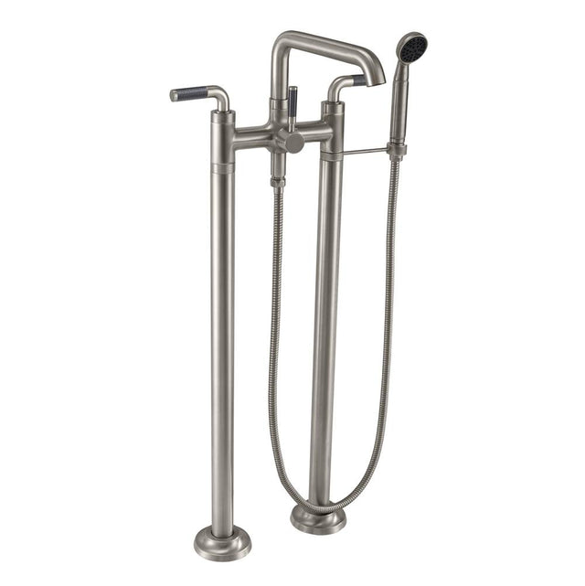 California Faucets - Industrial Floor Mount Tub Filler - Low Quad Spout - Burnished Nickel Uncoated