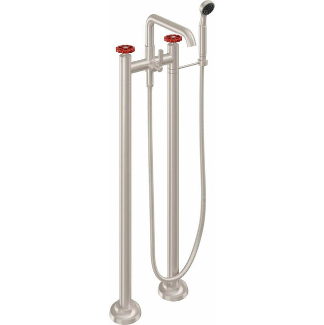California Faucets - Industrial Floor Mount Tub Filler - Low Quad Spout - Gloss White