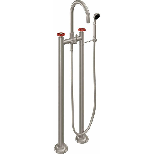 California Faucets - Industrial Floor Mount Tub Filler - Arc Spout - Gloss White