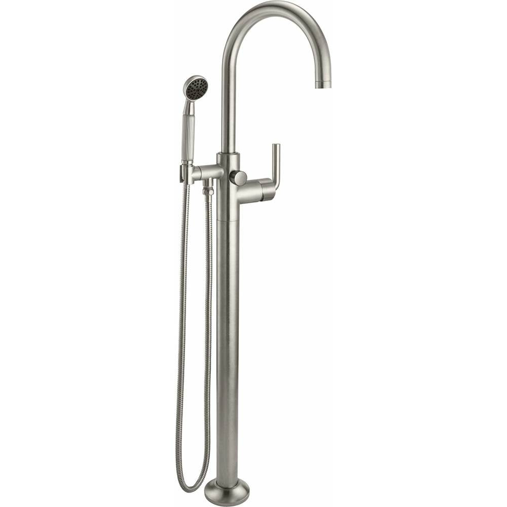 California Faucets - Industrial Single Hole Floor Mount Tub Filler - Arc Spout - Burnished Brass Uncoated