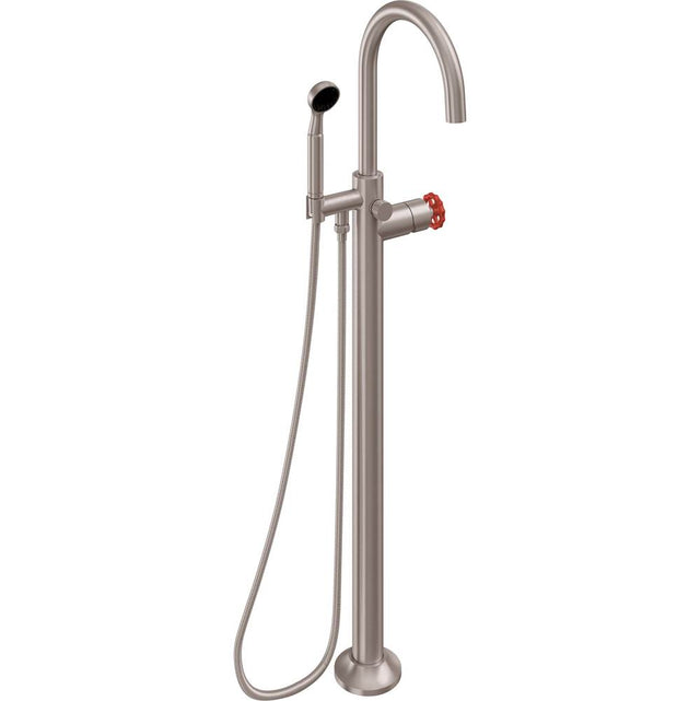 California Faucets - Industrial Single Hole Floor Mount Tub Filler - Arc Spout - Gloss White