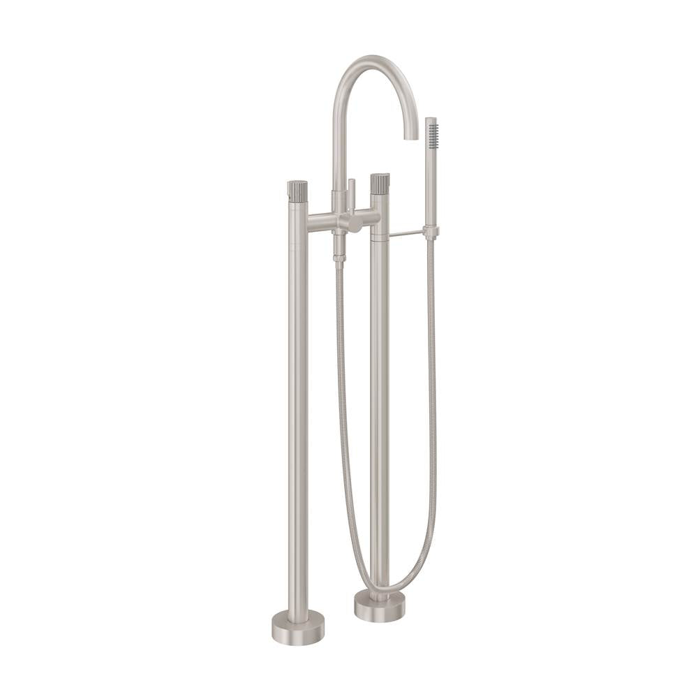 California Faucets - Contemporary Floor Mount Tub Filler - Arc Spout - Ultra Stainless Steel Pvd