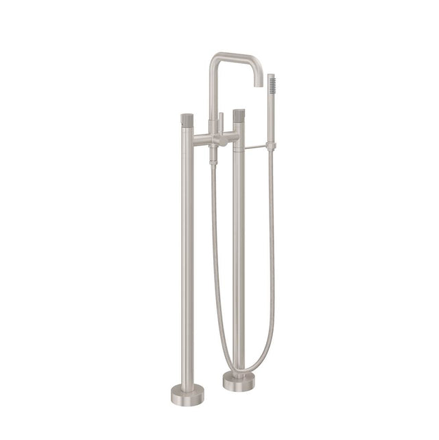 California Faucets - Contemporary Floor Mount Tub Filler - Quad Spout - Ultra Stainless Steel Pvd