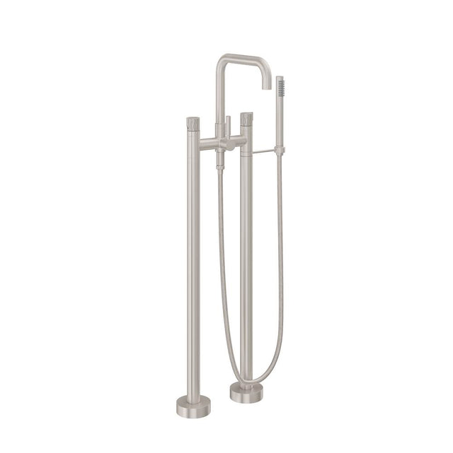 California Faucets - Contemporary Single Hole Floor Mount Tub Filler - Quad Spout - Ultra Stainless Steel Pvd