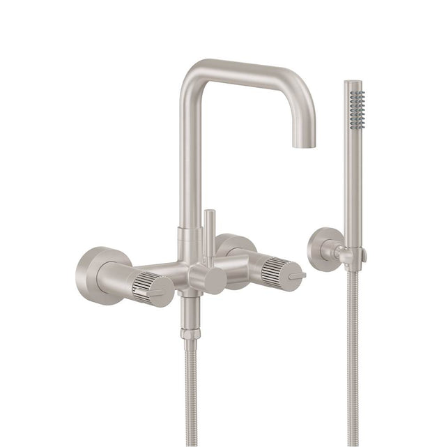 California Faucets - Contemporary Wall Mount Tub Filler - Quad Spout - Ultra Stainless Steel Pvd