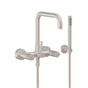 California Faucets - Contemporary Floor Mount Tub Filler - Quad Spout - Ultra Stainless Steel Pvd