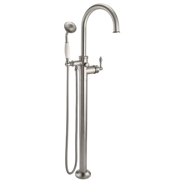 California Faucets - Traditional Single Hole Floor Mount Tub Filler - Arc Spout - Gloss White