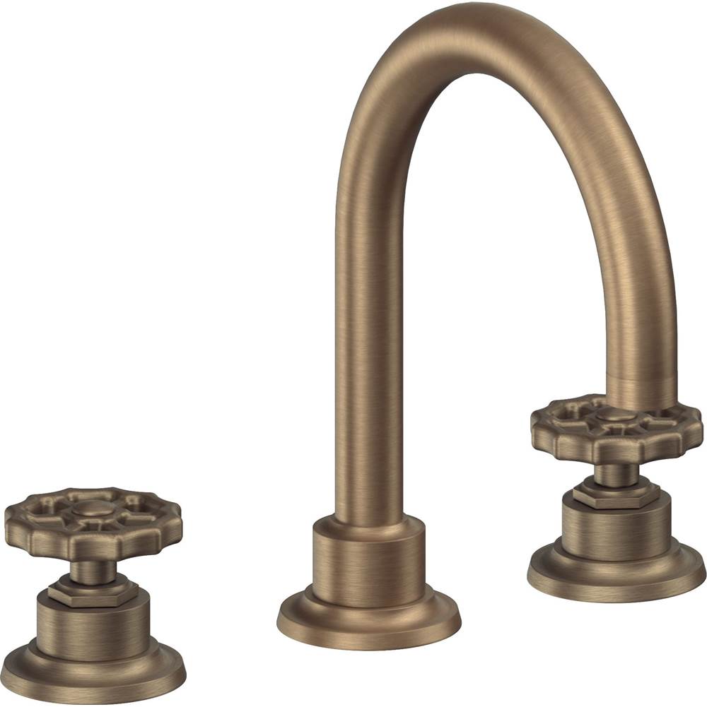 California Faucets - 8'' Widespread Lavatory Faucet with Completely Finished ZeroDrain - Antique Brass Flat