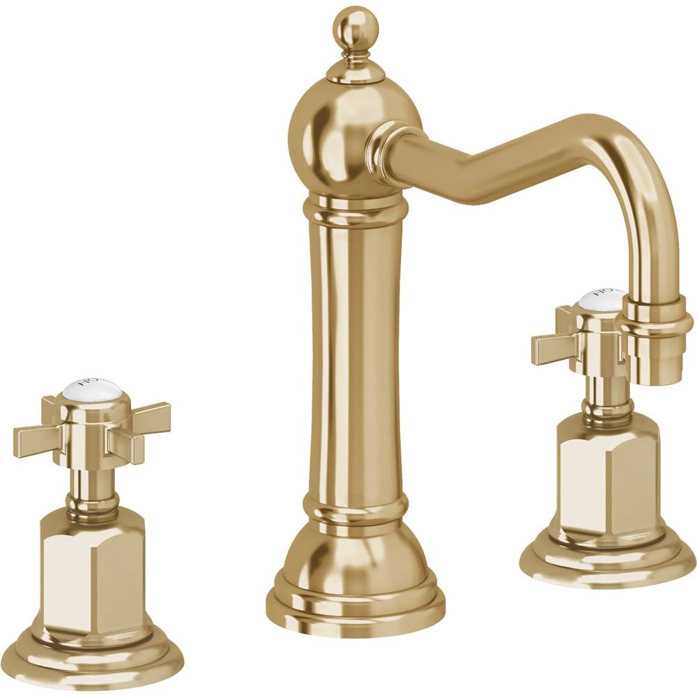 California Faucets - 8'' Widespread Lavatory Faucet with Completely Finished ZeroDrain - Polished Brass Uncoated