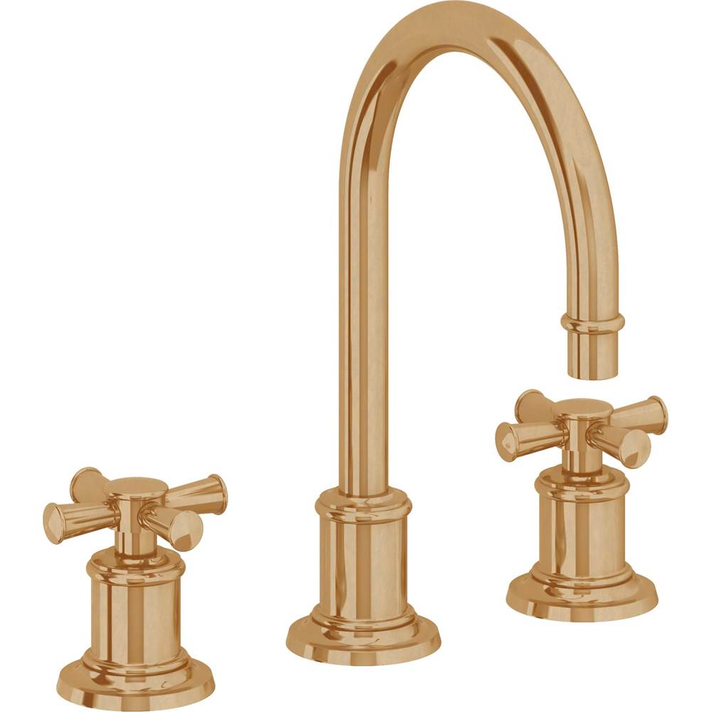California Faucets - 8'' Widespread Lavatory Faucet with Completely Finished ZeroDrain - Burnished Brass Uncoated