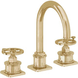 California Faucets - 8'' Widespread Lavatory Faucet with Completely Finished ZeroDrain - Polished Brass Uncoated