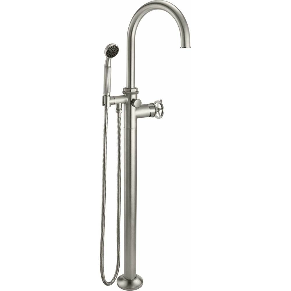 California Faucets - Single Hole Floor Mount Tub Filler- Wheel Handles - Satin Bronze Pvd