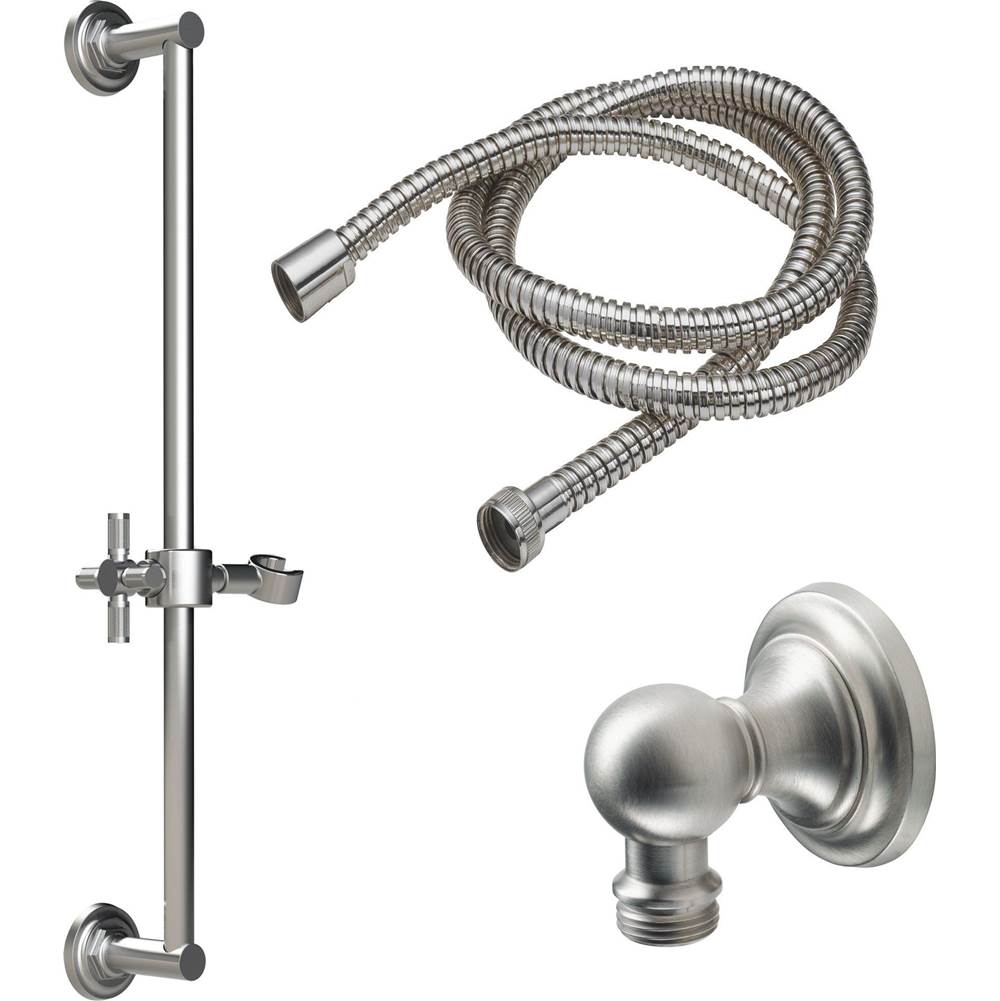 California Faucets - Slide Bar Handshower Kit - Knurled Cross Handle with Concave Base - Gloss White