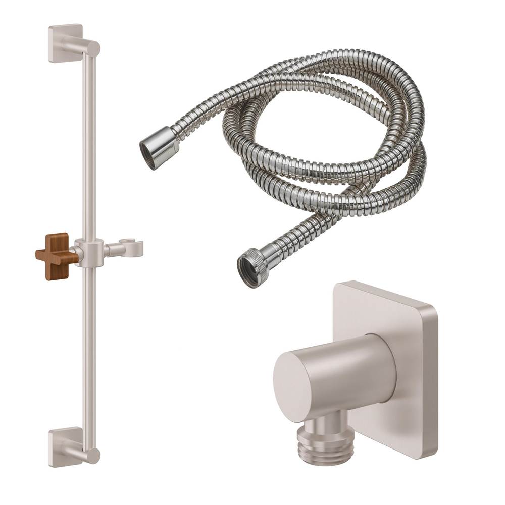 California Faucets - Slide Bar Handshower Kit - Teak Cross Handle with Quad Base - Gloss White