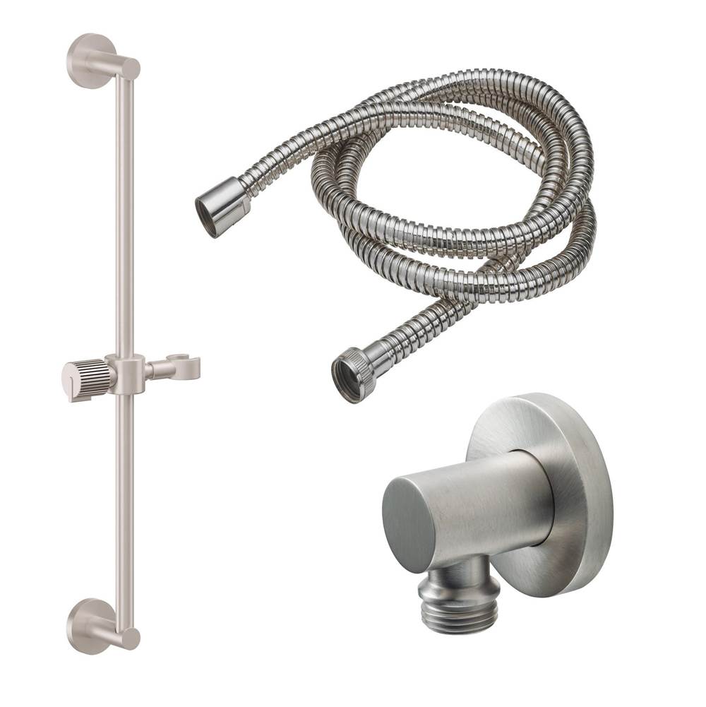 California Faucets - Slide Bar Handshower Kit - Intaglio Pinstripe Cylinder Handle with Round Base - Ultra Stainless Steel Pvd