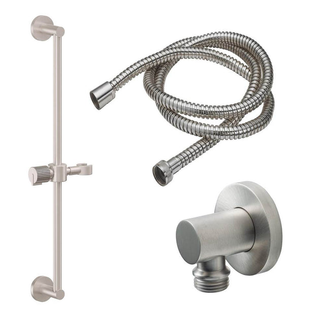 California Faucets - Slide Bar Handshower Kit - Intaglio Pinstripe Cylinder Handle with Round Base - Ultra Stainless Steel Pvd