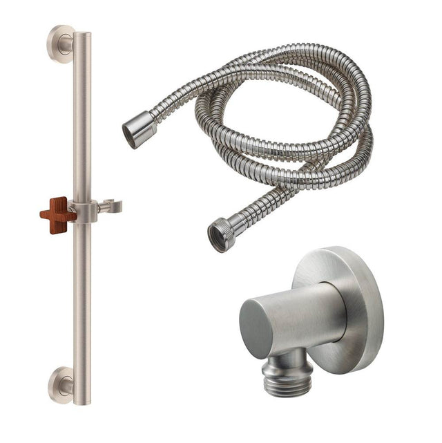 California Faucets - 30'' Grab Bar Handshower Kit - Cross Handle with Round Base - Gloss White