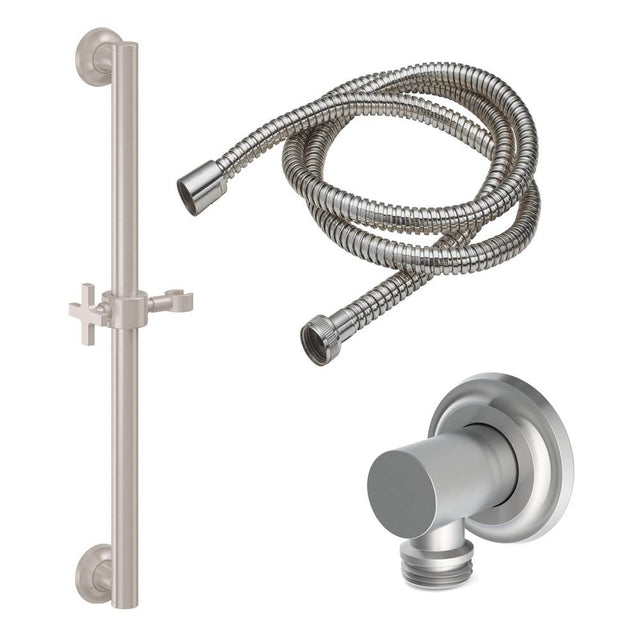 California Faucets - 30'' Grab Bar Handshower Kit - Cross Handle with Concave Base - Gloss White