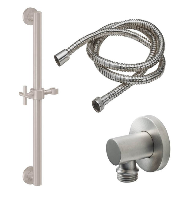 California Faucets - 30'' Grab Bar Handshower Kit - Cross Handle with Round Base - Gloss White