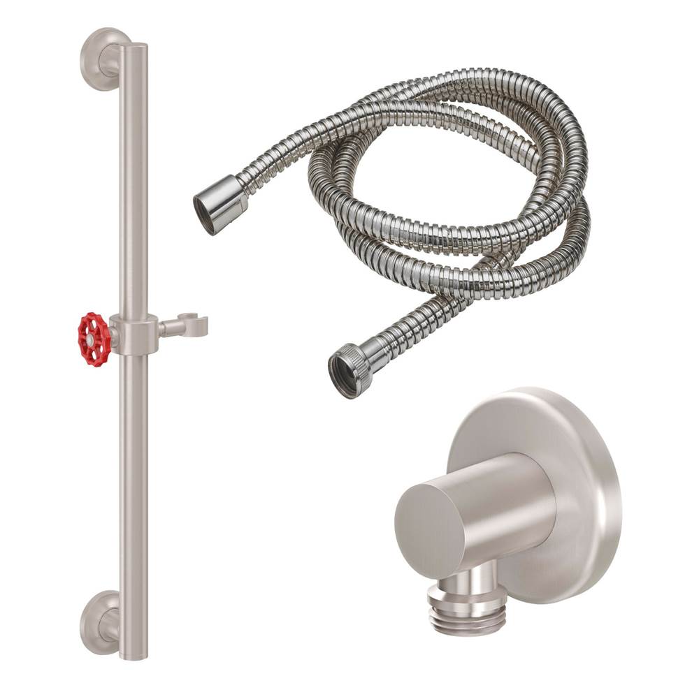 California Faucets - 30'' Grab Bar Handshower Kit - Red Wheel Handle with Concave Base - Gloss White