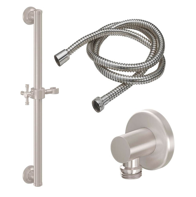 California Faucets - 30'' Grab Bar Handshower Kit - Smooth Cross Handle with Round Base - Gloss White