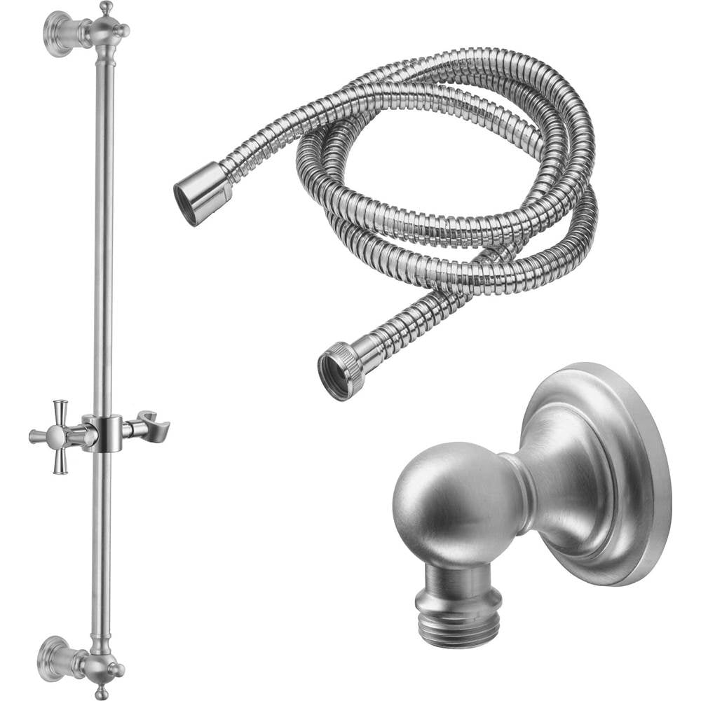 California Faucets - Slide Bar Handshower Kit - Cross Handle with Concave Base - Gloss White