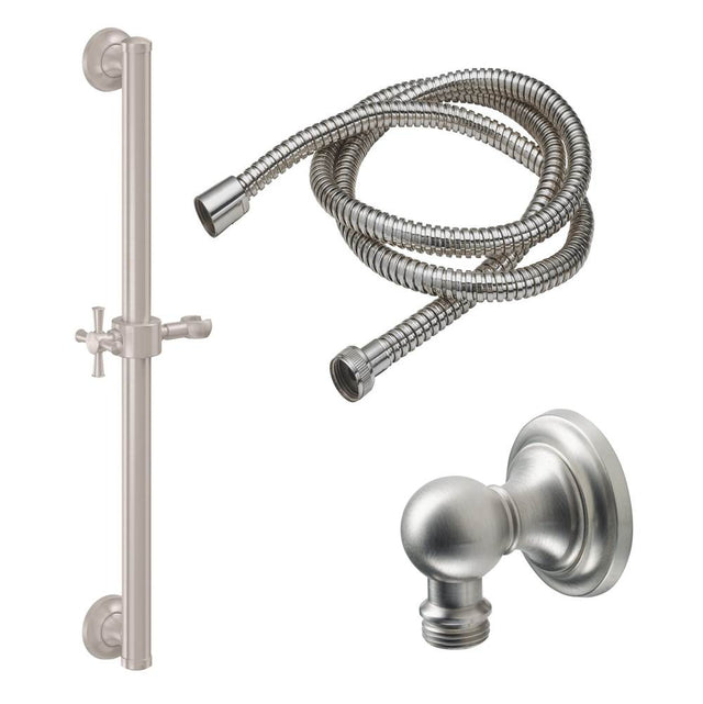 California Faucets - 24'' Grab Bar Handshower Kit - Cross Handle with Concave Base - Gloss White