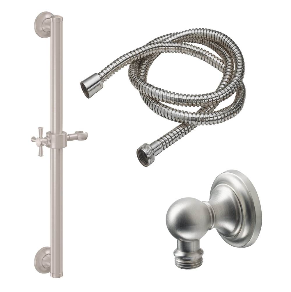 California Faucets - 30'' Grab Bar Handshower Kit - Cross Handle with Concave Base - Gloss White