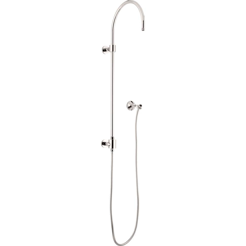 California Faucets - Exposed Shower Column with Diverter and Wall Bracket - Round Base - Gloss White
