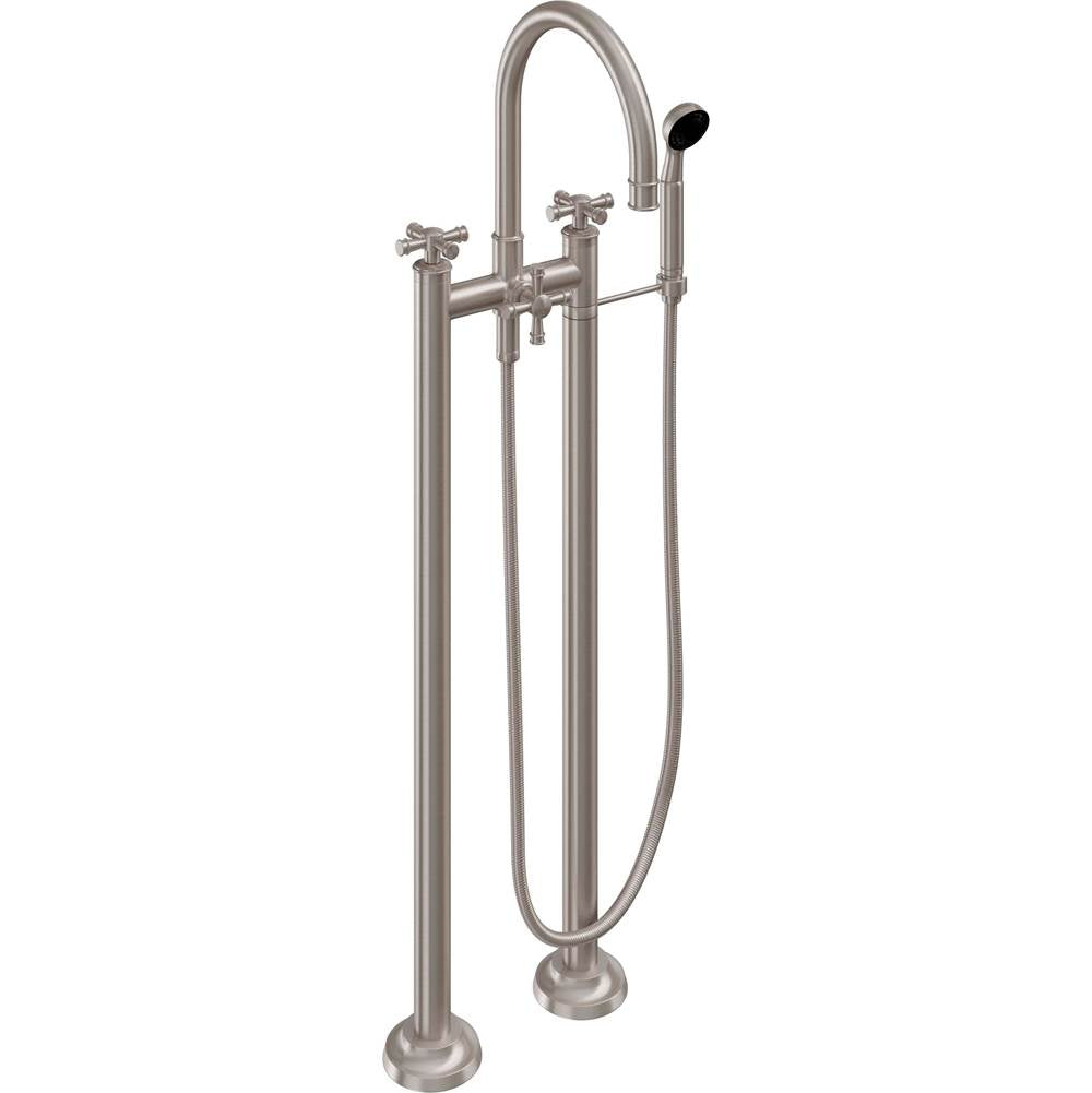 California Faucets - Floor Mount Tub Filler with Handshower - Burnished Brass Uncoated