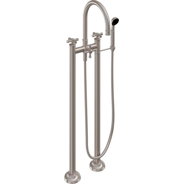California Faucets - Floor Mount Tub Filler with Handshower - Burnished Brass Uncoated