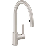California Faucets - Pull-Down Kitchen Faucet with Concealed Button Sprayer - Blade Handle - Satin Nickel