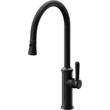 California Faucets - Pull-Down Kitchen Faucet with Button Sprayer  - High Arc Spout - Matte Black