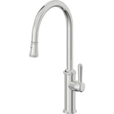 California Faucets - Pull-Down Kitchen Faucet with Button Sprayer  - High Arc Spout - Polished Chrome