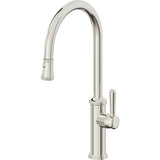 California Faucets - Pull-Down Kitchen Faucet with Button Sprayer  - High Arc Spout - Polished Nickel Pvd
