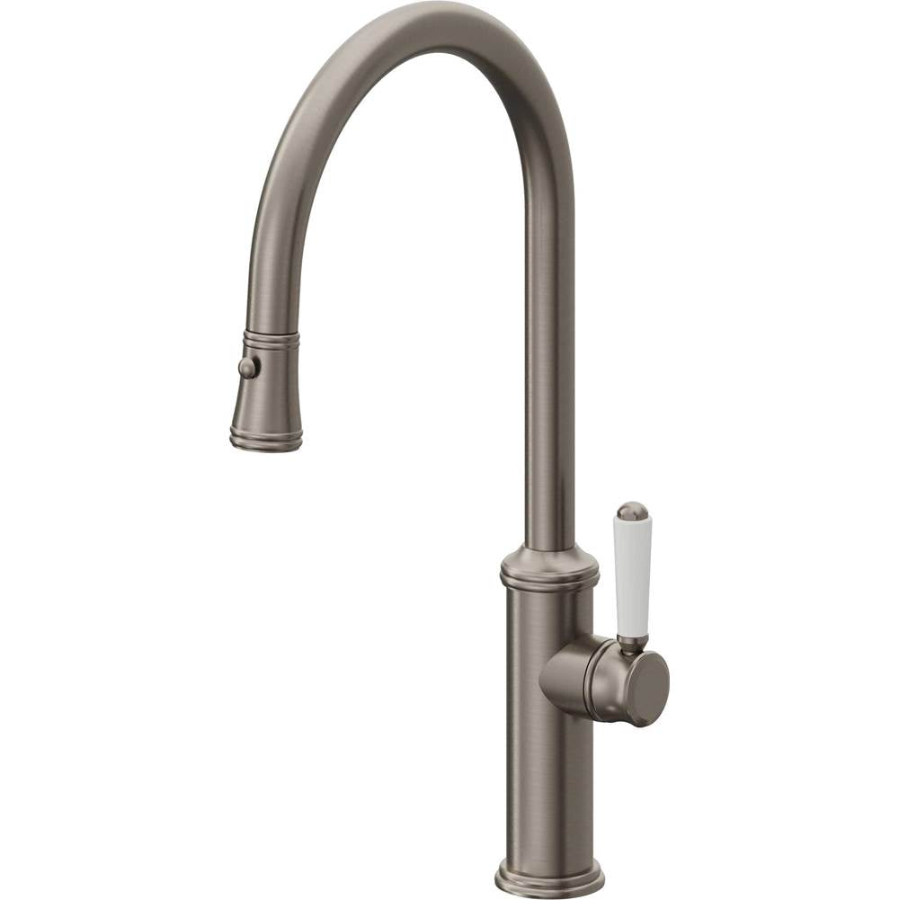 California Faucets - Pull-Down Kitchen Faucet with Button Sprayer  - High Arc Spout - Graphite Pvd