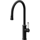 California Faucets - Pull-Down Kitchen Faucet with Button Sprayer  - High Arc Spout - Matte Black