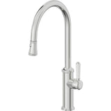 California Faucets - Pull-Down Kitchen Faucet with Button Sprayer  - High Arc Spout - Polished Chrome