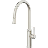 California Faucets - Pull-Down Kitchen Faucet with Button Sprayer  - High Arc Spout - Polished Nickel Pvd