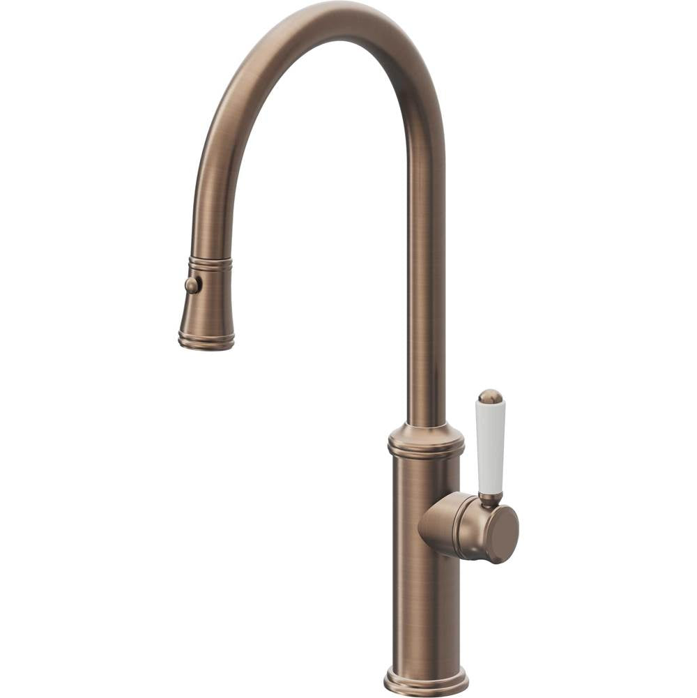 California Faucets - Pull-Down Kitchen Faucet with Button Sprayer  - High Arc Spout - Satin Bronze Pvd