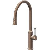 California Faucets - Pull-Down Kitchen Faucet with Button Sprayer  - High Arc Spout - Satin Bronze Pvd