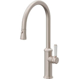 California Faucets - Pull-Down Kitchen Faucet with Button Sprayer  - High Arc Spout - Gloss White